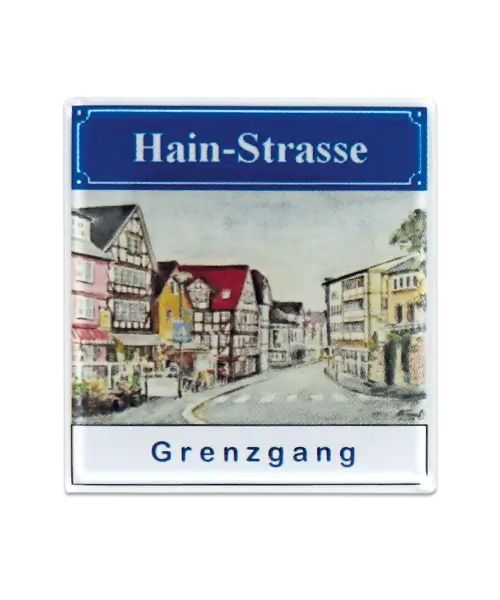 Pin, bedruckt im Offsetdruck „Hain-Strasse Grenzgang“