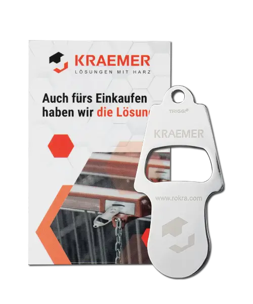 Einkaufswagenlöser TRIGGI® Modell TRo-001 „KRAEMER“ Vorderseite mit Karte