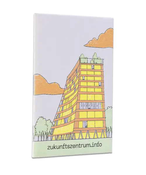 Blechmagnet, reliefartig geprägt „zukunftszentrum.info“ - individuell mit Ihrem Logo oder Motiv bedruckt