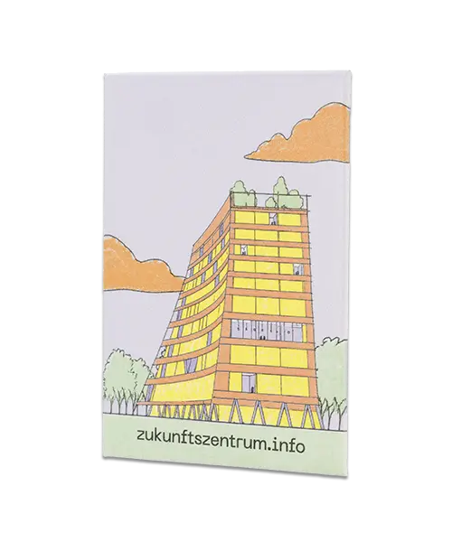 Blechmagnet, reliefartig geprägt „zukunftszentrum.info“ - individuell mit Ihrem Logo oder Motiv bedruckt
