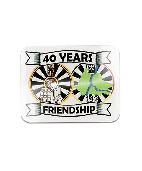 Pin, bedruckt im Offsetdruck „40 Years Friendship“