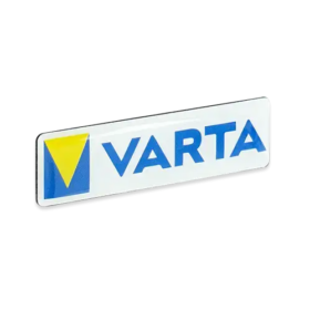 Pin, bedruckt im Siebdruck „Varta“ - Detailansicht