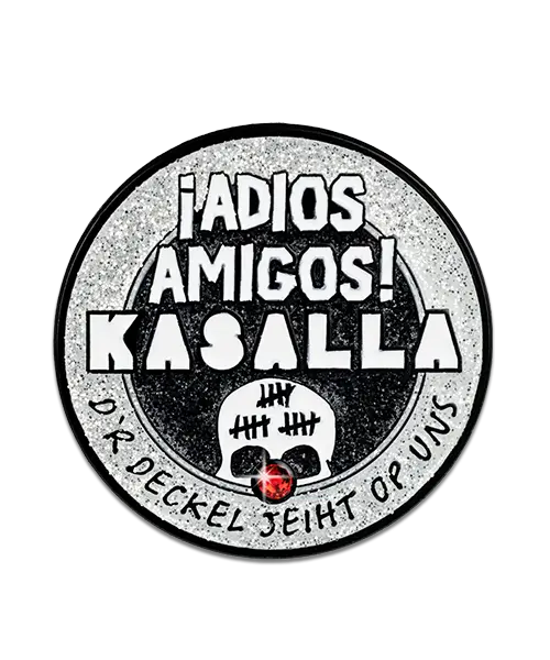 Pin, geprägt – Weichemaille „¡Adios Amigos! KASALLA“ Vorderseite