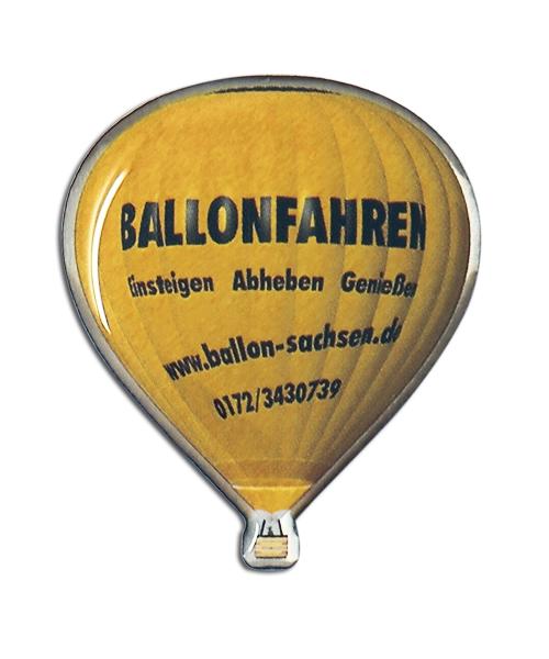 Pin, bedruckt im Offsetdruck „Ballonpin Ballonfahren Sachsen“ - Vorderseite
