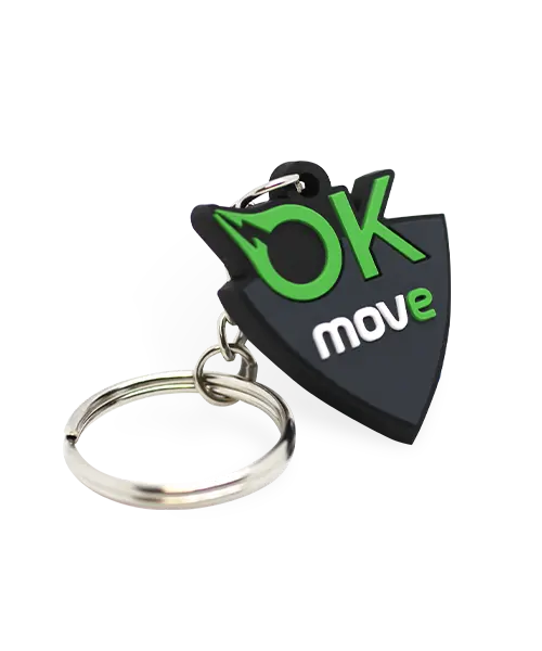 Schlüsselanhänger Weichgummi „OK move“ - Vorderseite Perspektive